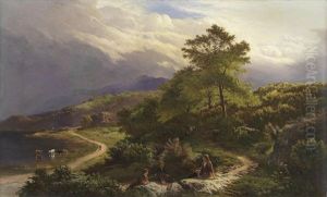Figures Resting In A Mountain Landscape by Sidney Richard Percy