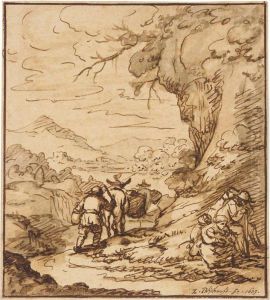 A Mountainous Landscape With Peasants On A Track In The Foreground by Zacharias Blyhooft