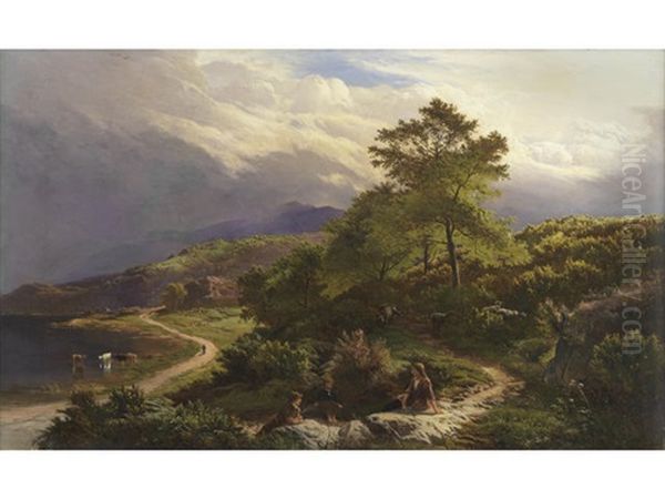 Figures Resting In A Mountain Landscape - view 1