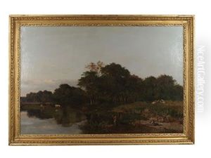 Figures By The River Bank by Sidney Richard Percy