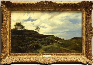 Englische Landschaft Mit Schafern Und Ihrer Herde Auf Anhohe by Sidney Richard Percy