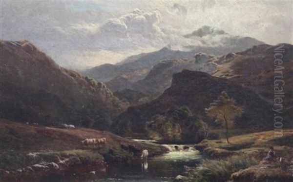 Figures And Cattle In River Landscapes (pair) - view 1