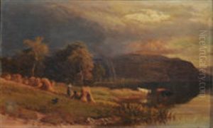 A Loch Landscape With Cattle And Figures by Sidney Richard Percy