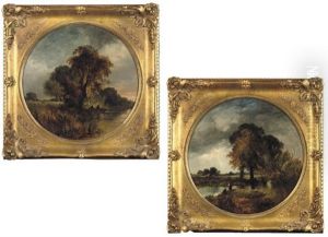 Fisherman On A Bank (+ Fishing From A Boat; Pair) by Sidney Richard Percy