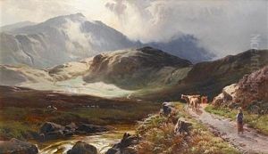 Highland Scene With Cattle And Drover (+ Lake Scene With Cattle And Drover; Pair) by Sidney Richard Percy