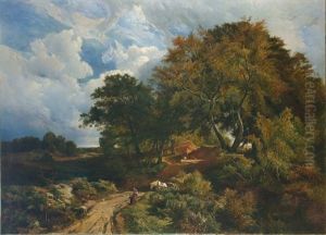 Barnes Common With Figures And A Horse And Cart On A Bridge by Sidney Richard Percy