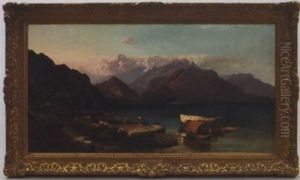 Highland Loch With Shepherds, Maidens And Cattle