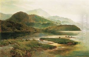 A Mountainous Landscape With Cattle Watering by Sidney Richard Percy