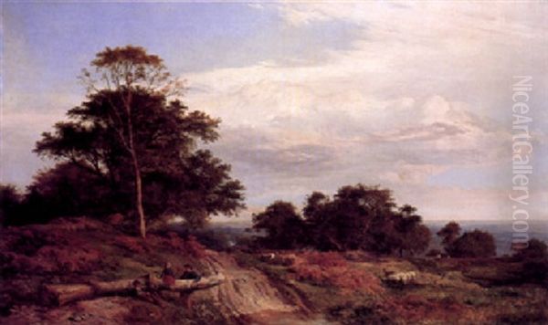 Children Tending Their Flock In The Surrey Hills - view 1