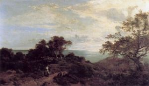 A Shepherdess With Two Shepherd Boys In A Hilly Landscape With A Sea Behind