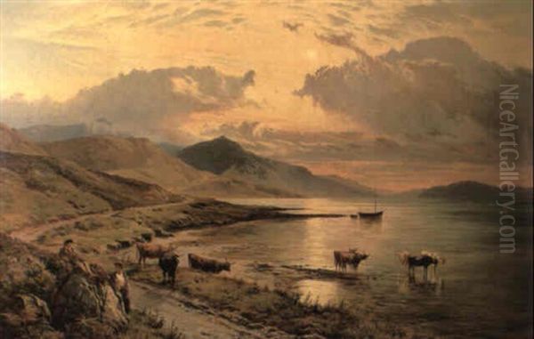 Cattle And Figures By A Loch - view 1