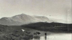 Angler And Cattle By A River Angler And Cattle By A River