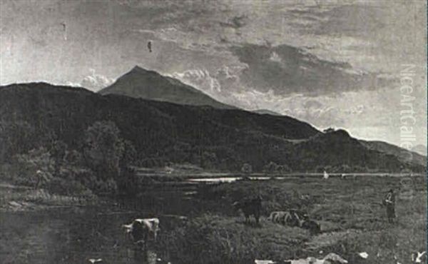 Landscape With Cows And Figure Along A Riverbank - view 1