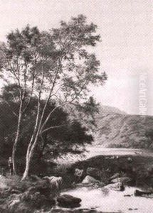 Figure And Cattle In A Lakeland Landscape by Sidney Richard Percy