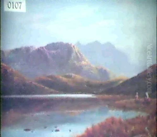 Scottish Countryside Scene, Woman By Highland Lake - view 1