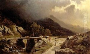 The Old Pine Bridge At Beddgelert, North Wales by Sidney Richard Percy