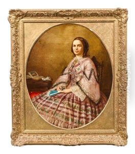 Portrait Of A Seated Woman With A Blue Fan