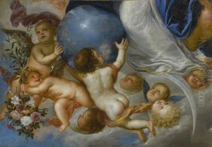 Putti Holding Flowers And An Orb