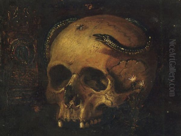 A Vanitas Still Life With A Skull, A Snake And A Clock - view 1