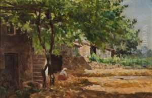 Landscape With Houses And Figure by Antonio Ezequiel Pereira