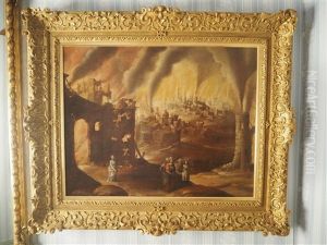 Loth Et Ses Filles S'echappant De Sodome En Flammes by Diogo Pereira