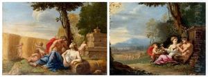 La Famille Du Satyre Ou Le Printemps Et Satyre Et Figure De Ceres, Groupe D'enfants Jouant Ou L'ete (2 Works) by Nicolas Perelle