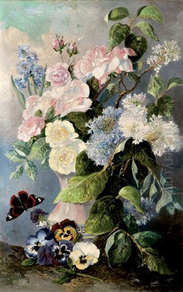 Bodegon De Flores Con Mariposa - view 1