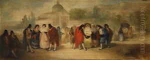 Figuras De Paseo Con San Antonio De La Florida Al Fondo by Antonio Perez Rubio