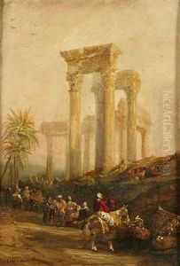 Personajes Orientales Sobre Un Paisaje Con Ruinas