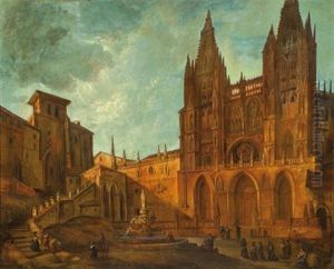 Fachada De La Catedral De Burgos Con La Fuente De Santa Maria by Genaro Perez Villaamil Y Duguet