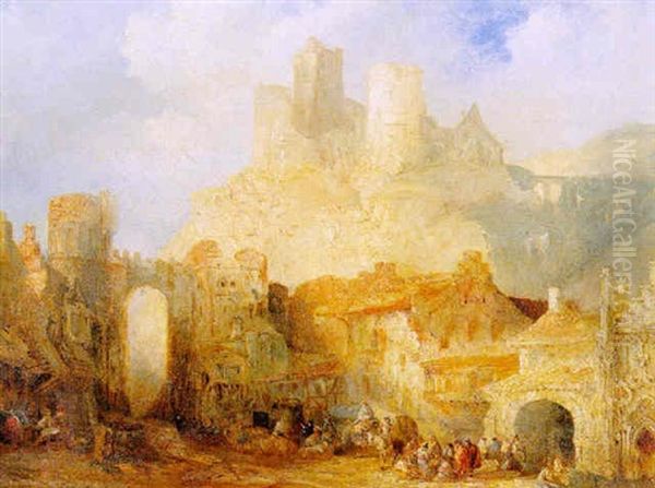 Vue De L'entree D'une Ville Dominee Par Une Forteresse En Ruine - view 1