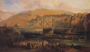 Vista De La Ciudad De Fraga Y Su Puente Colgante Vista De La Ciudad De Fraga Y Su Puente Colgante