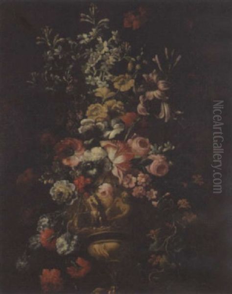 Floral Still Life In A Gold Urn - view 1