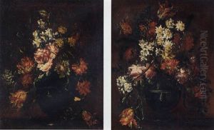 Roses, Tulips And Carnations In A Vase On A Table Roses, Tulips And Carnations In A Vase On A Table