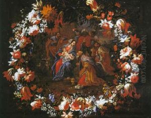 Guirnalda De Flores Con La Adoracion De Los Reyes