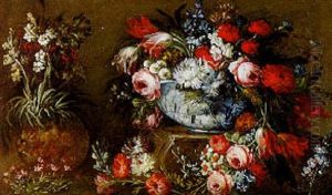 Stilleben Mit Blumen Und Porzellanvase by Bartolome Perez