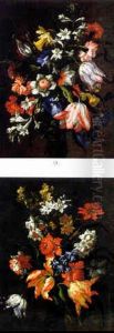 Bouquets Of Flowers With Tulips, Carnations, Morning Glories And Others Flowers by Bartolome Perez