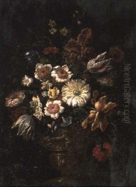 Flowers In A Sculpted Urn On A Pedestal - view 1