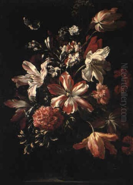 Flowers In An Urn On A Pedestal - view 1