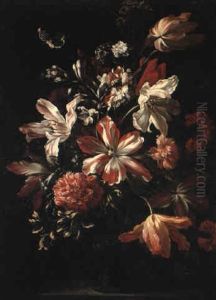 Flowers In An Urn On A Pedestal by Bartolome Perez