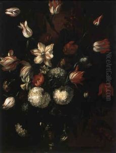 Blumenstrauss Von Schneeballen, Tulpen Und Pfingstrosen by Bartolome Perez