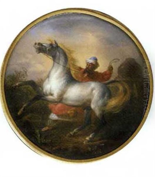 A Figure Wearing A Turban Controlling A Rearing Horse - view 1