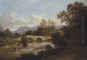 Cattle By A Bridge by Arthur Perigal the Younger