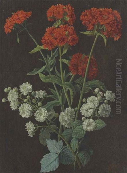Still Life With A Spray Of Red Verbena And White Roses - view 1