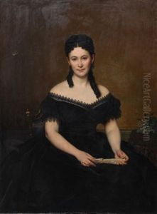 Portrait De Dame A L'eventail by Alexis Joseph Perignon
