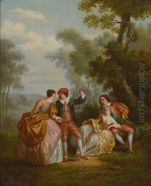 Scene Champetre De Personnages En Costumes Louis Xv (pair After J.b. Pater) - view 1