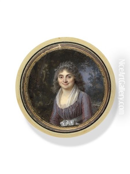 A Lady In Mauve Dress In A Woodland Landscape - view 1