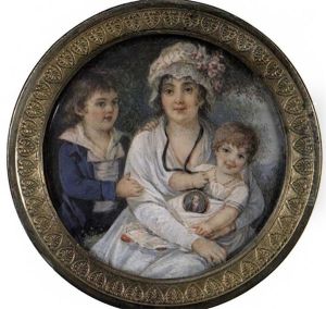 Une Mere Et Ses Deux Enfants Dans Un Paysage by Lie-Louis Perin-Salbreux