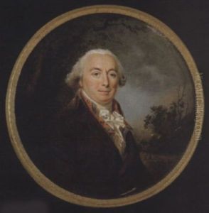 A Gentleman Seated In A Landscape, Wearing Brown Chalk-striped Coat, Blue Edged Orange Waistcoat With Floral Motif And White Cravat