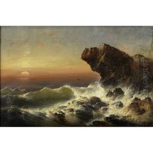 Rough Waters On Rocky Shore by Granville Perkins